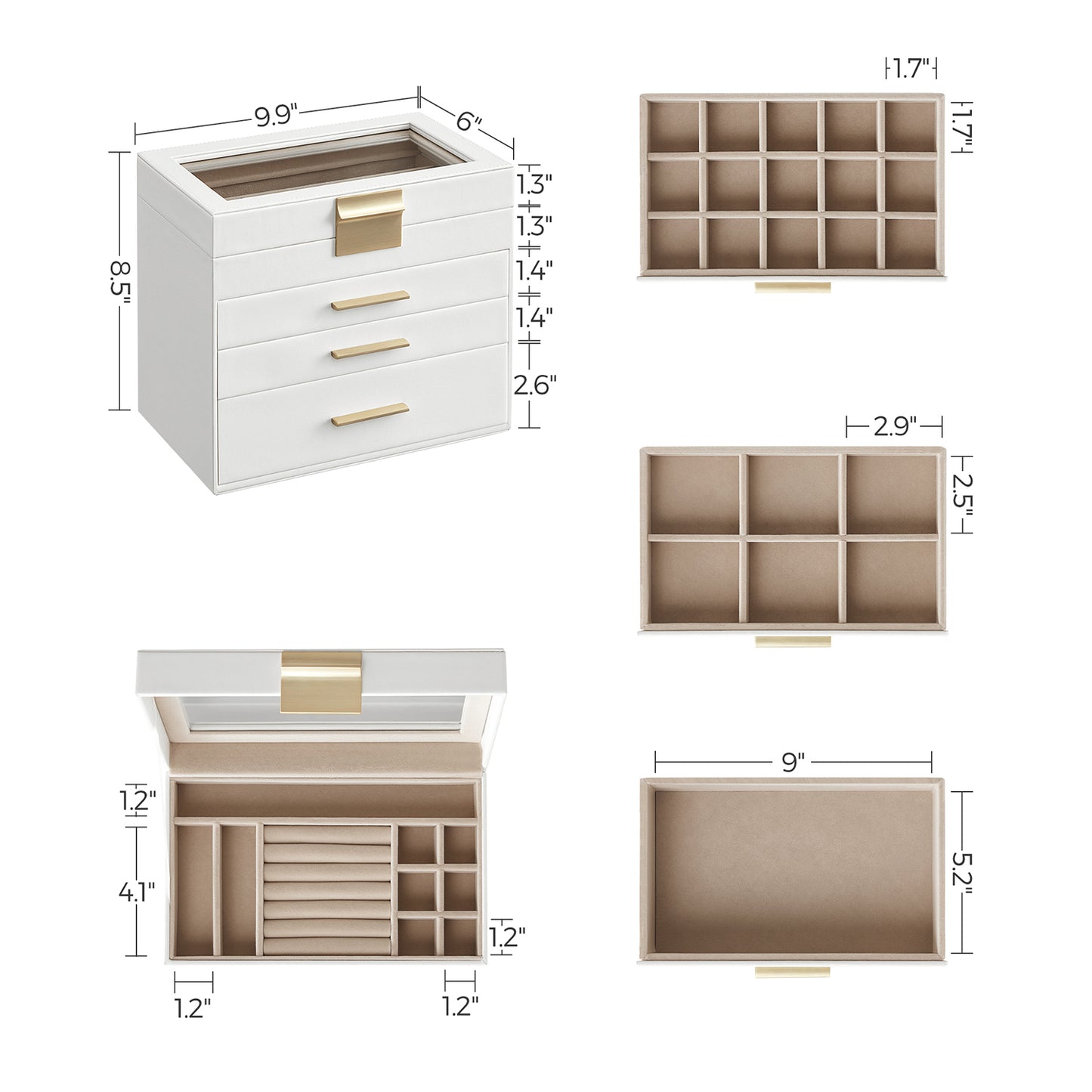 4-Layer Jewelry Box with Glass Lid for Big Jewelry