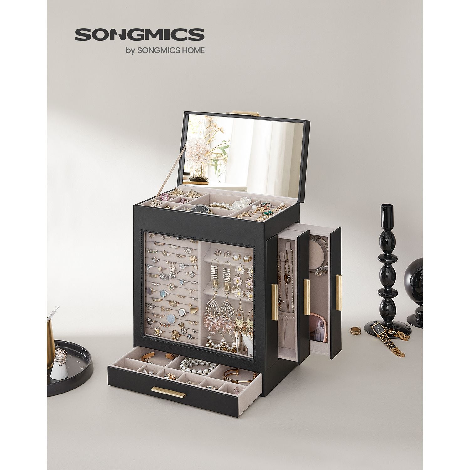 5-Layer Jewelry Organizer with 3 Side Drawers - HWLEXTRA 