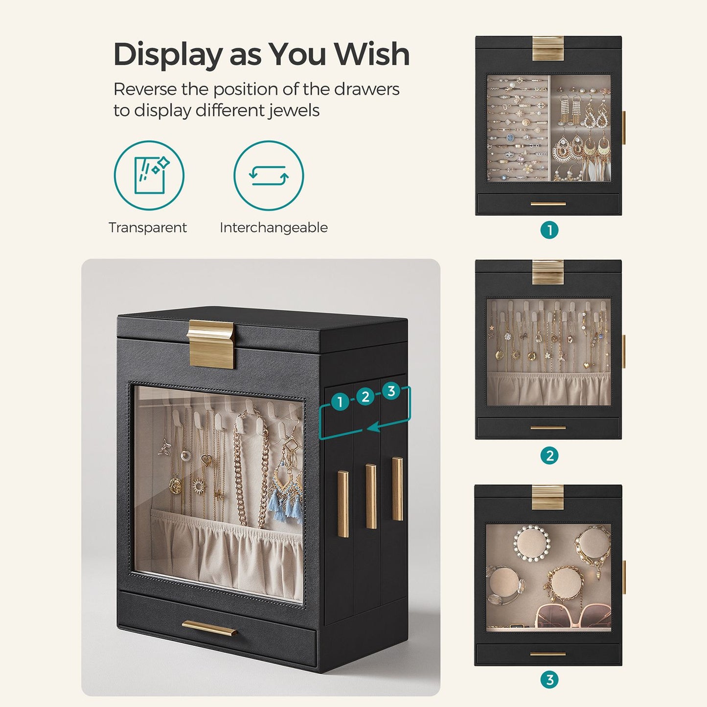 5-Layer Jewelry Organizer with 3 Side Drawers - HWLEXTRA 