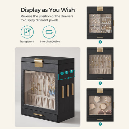5-Layer Jewelry Organizer with 3 Side Drawers - HWLEXTRA 