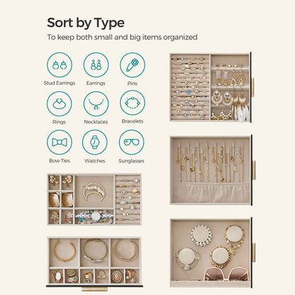 5-Layer Jewelry Organizer with 3 Side Drawers - HWLEXTRA 