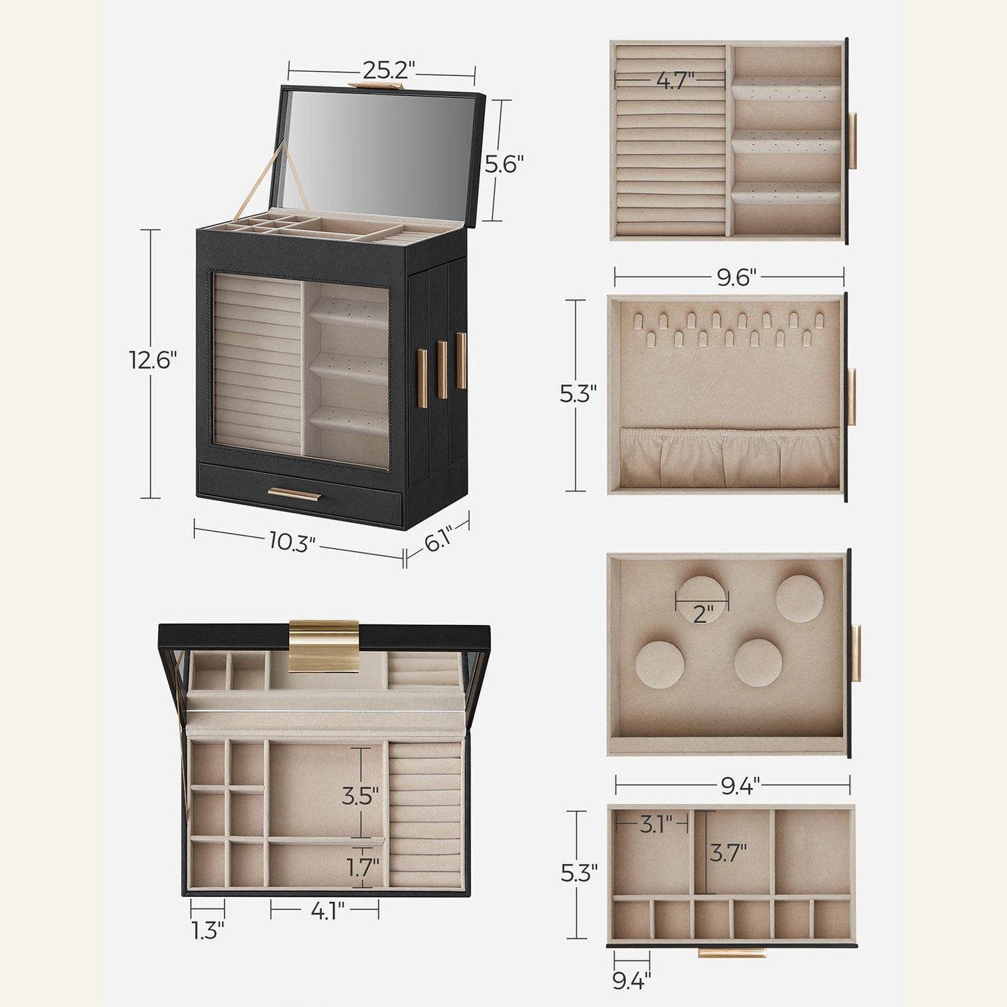 5-Layer Jewelry Organizer with 3 Side Drawers - HWLEXTRA 