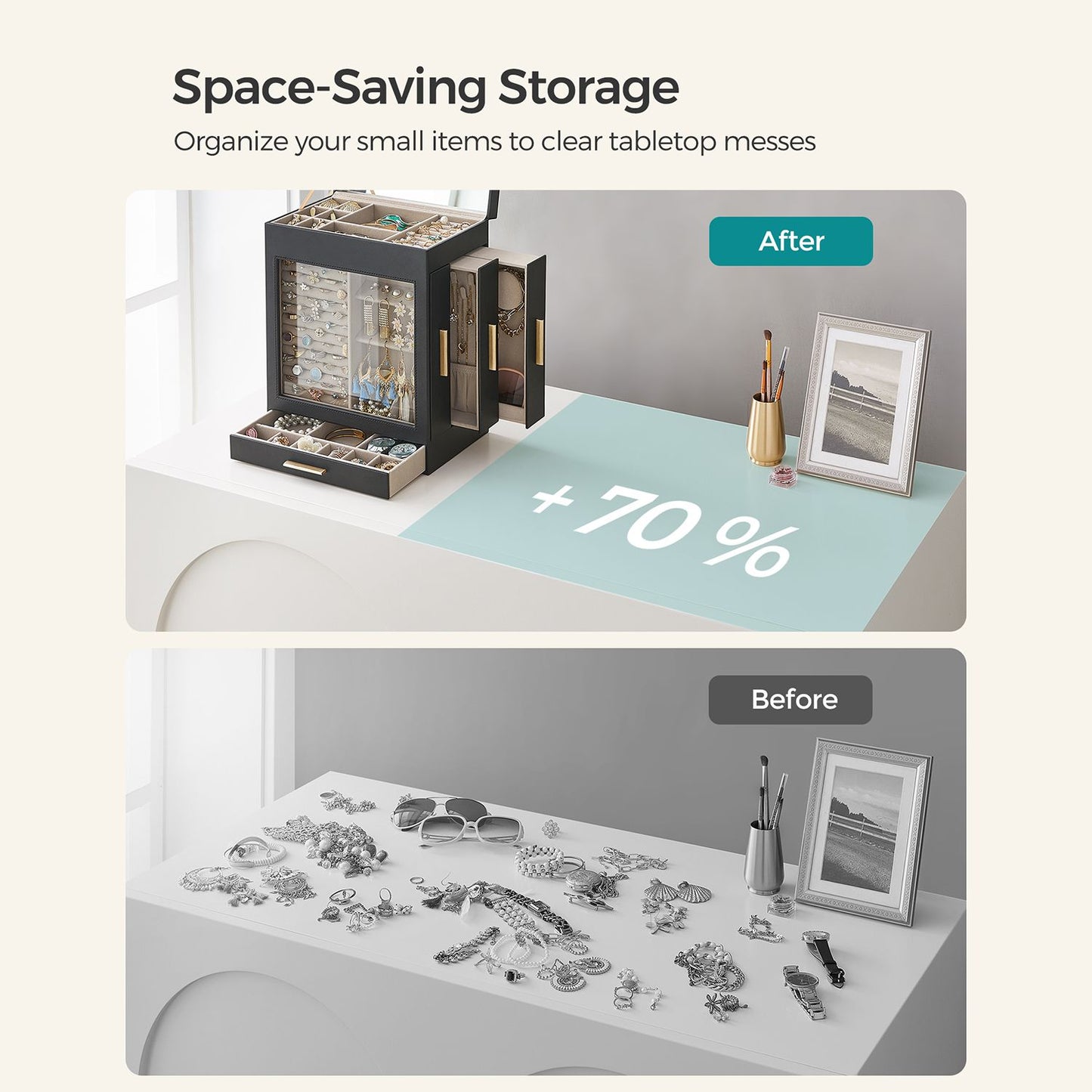 5-Layer Jewelry Organizer with 3 Side Drawers - HWLEXTRA 