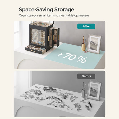 5-Layer Jewelry Organizer with 3 Side Drawers - HWLEXTRA 