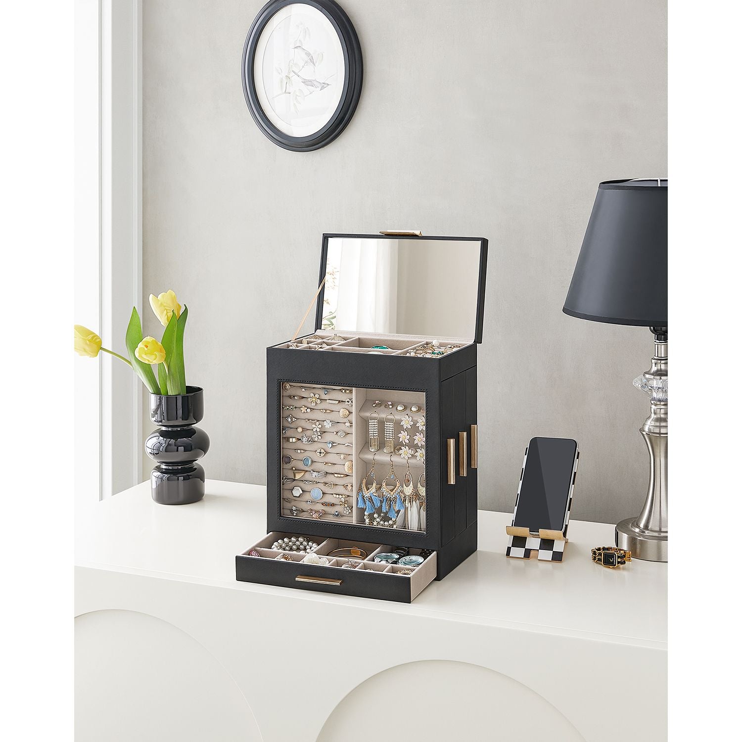5-Layer Jewelry Organizer with 3 Side Drawers - HWLEXTRA 