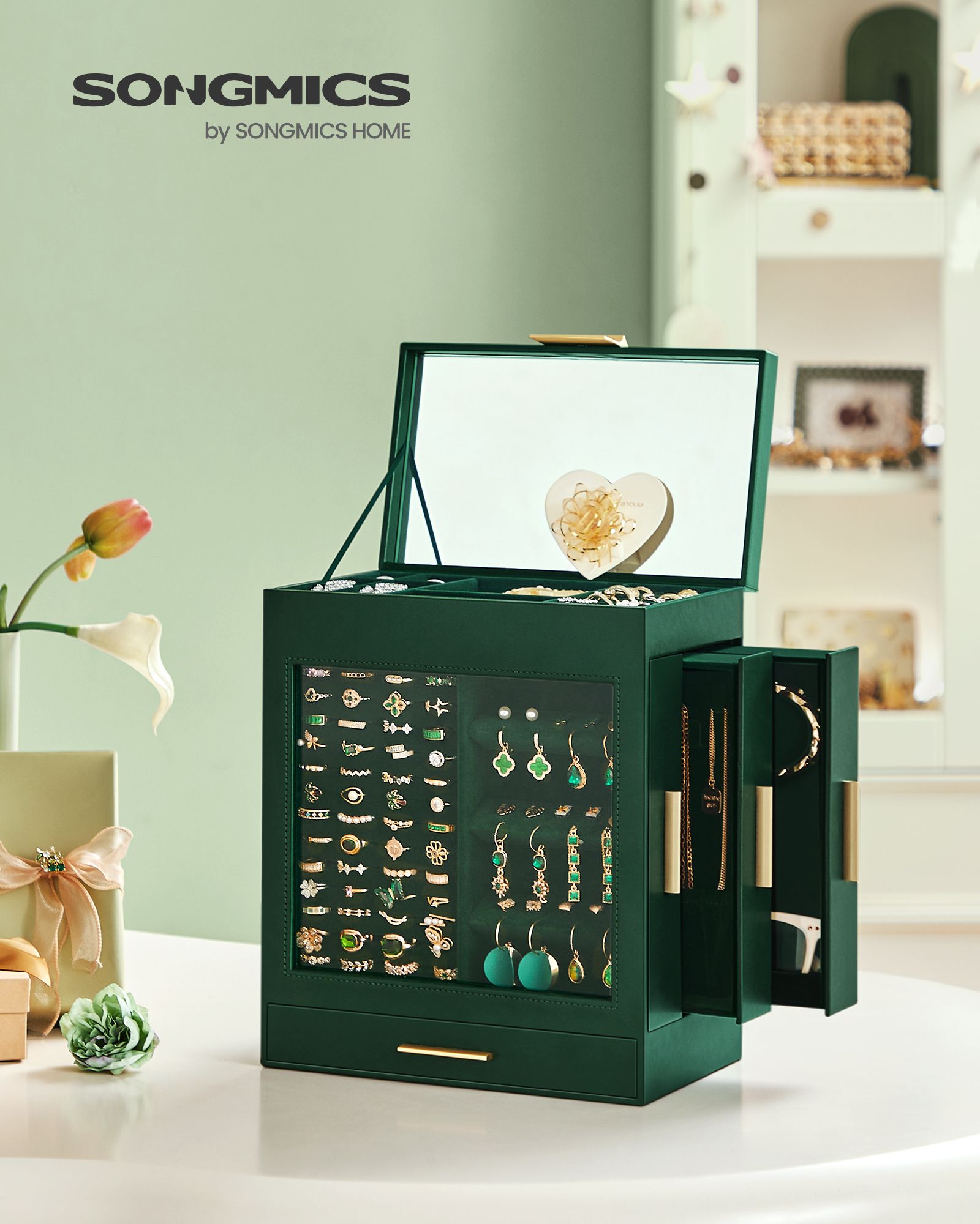 5-Layer Jewelry Organizer with 3 Side Drawers - HWLEXTRA 