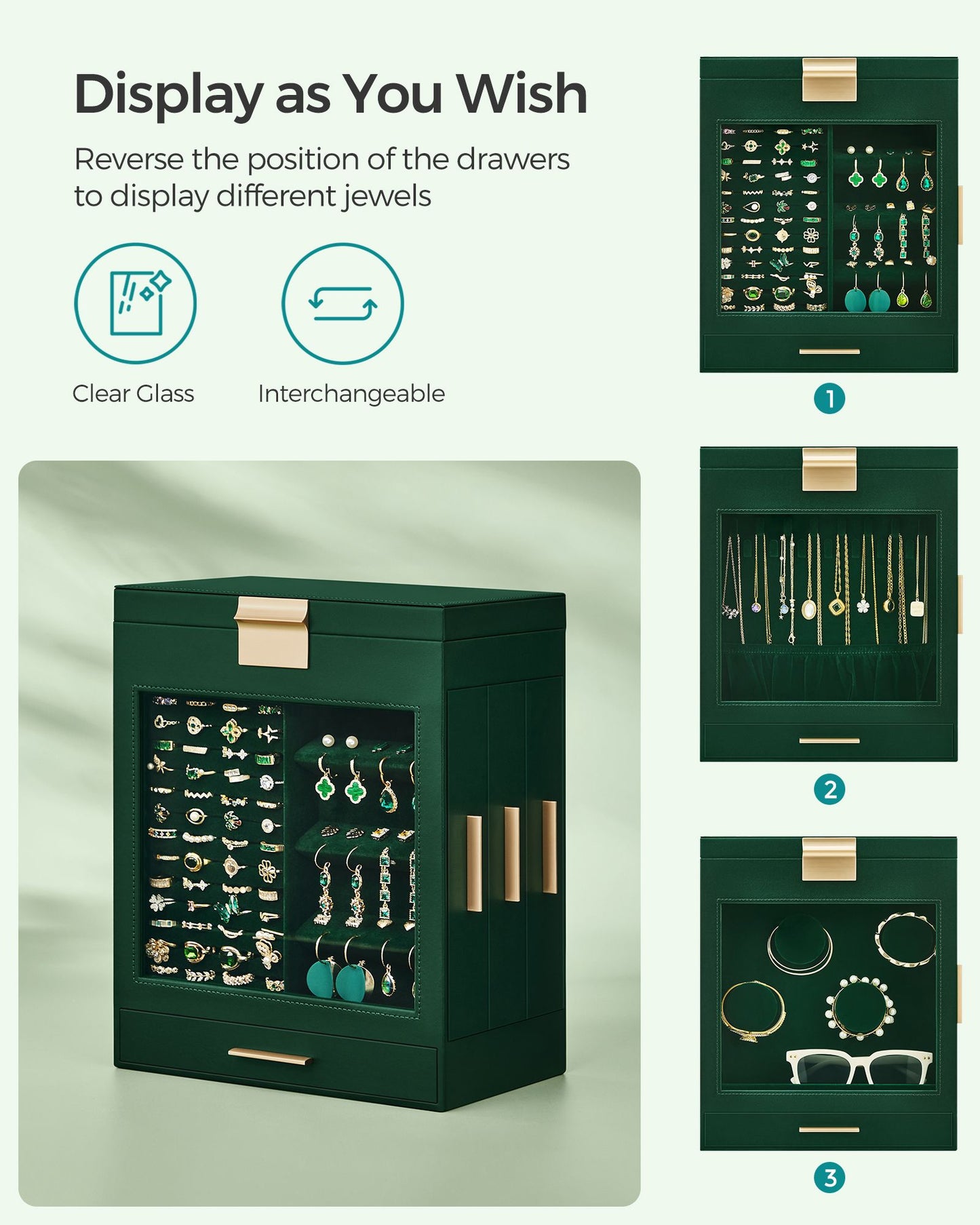 5-Layer Jewelry Organizer with 3 Side Drawers - HWLEXTRA 