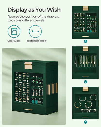 5-Layer Jewelry Organizer with 3 Side Drawers - HWLEXTRA 