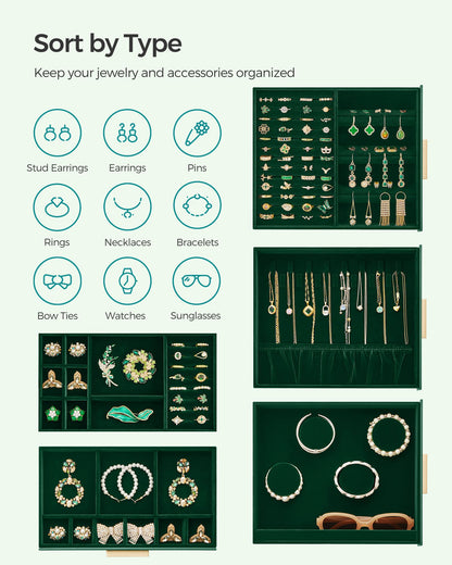 5-Layer Jewelry Organizer with 3 Side Drawers - HWLEXTRA 