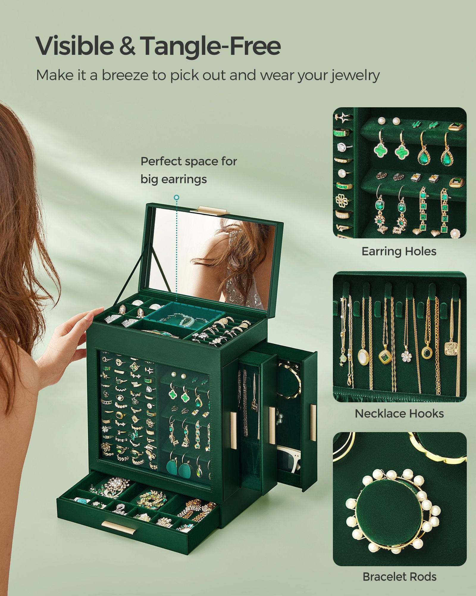 5-Layer Jewelry Organizer with 3 Side Drawers - HWLEXTRA 
