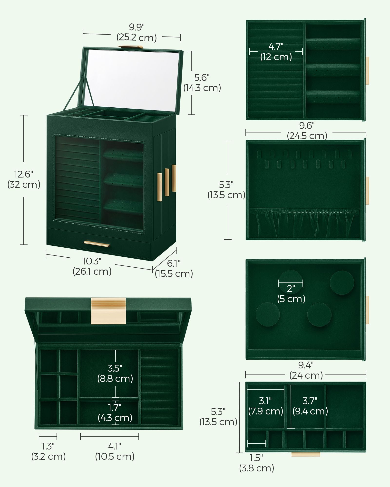 5-Layer Jewelry Organizer with 3 Side Drawers - HWLEXTRA 