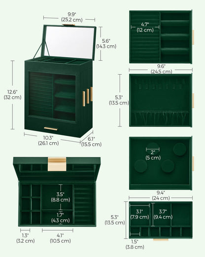 5-Layer Jewelry Organizer with 3 Side Drawers - HWLEXTRA 