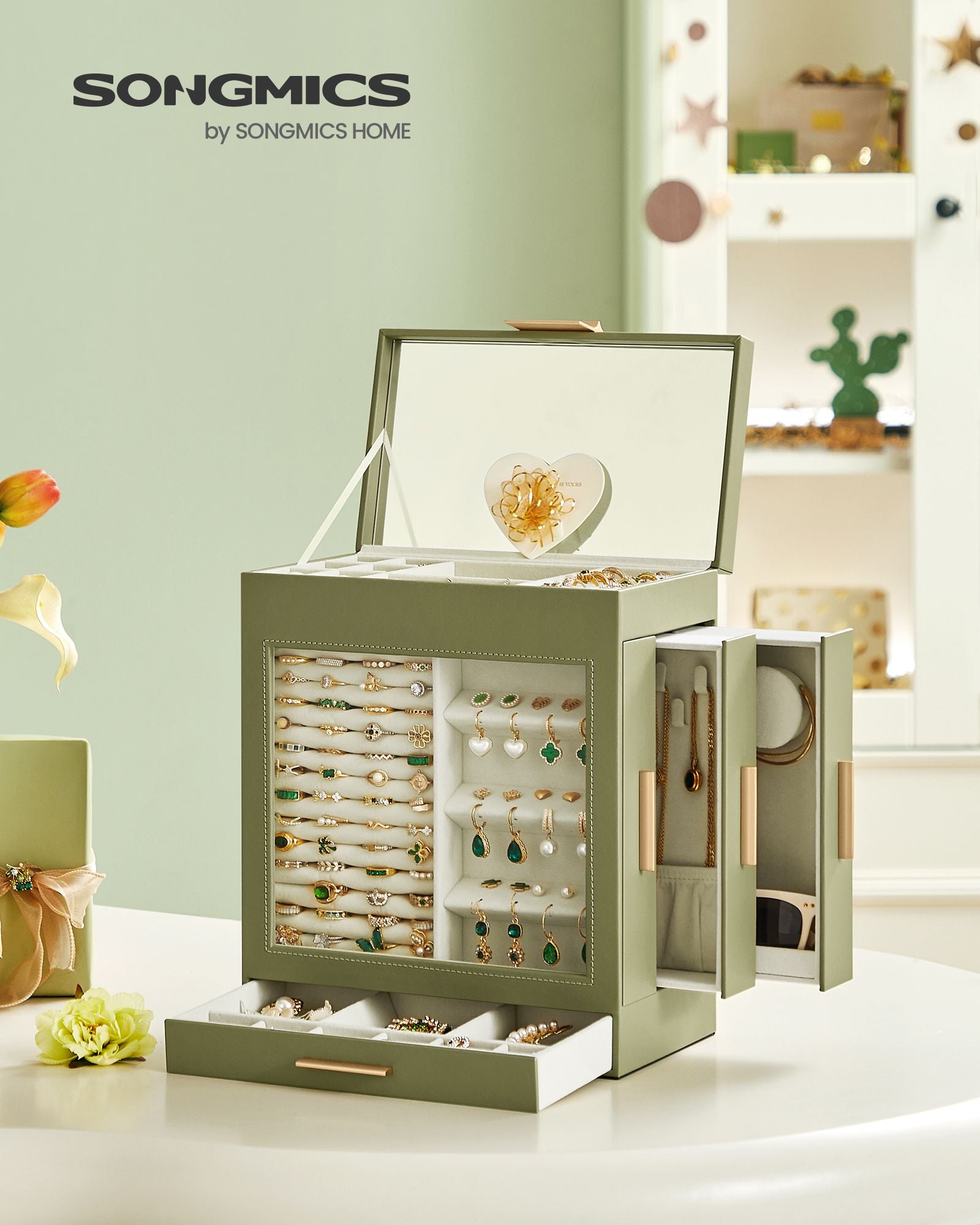 5-Layer Jewelry Organizer with 3 Side Drawers - HWLEXTRA 
