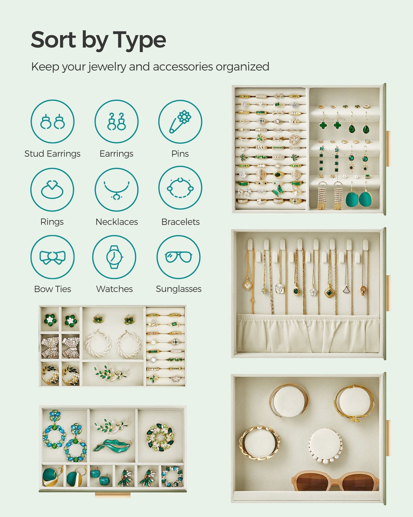 5-Layer Jewelry Organizer with 3 Side Drawers - HWLEXTRA 