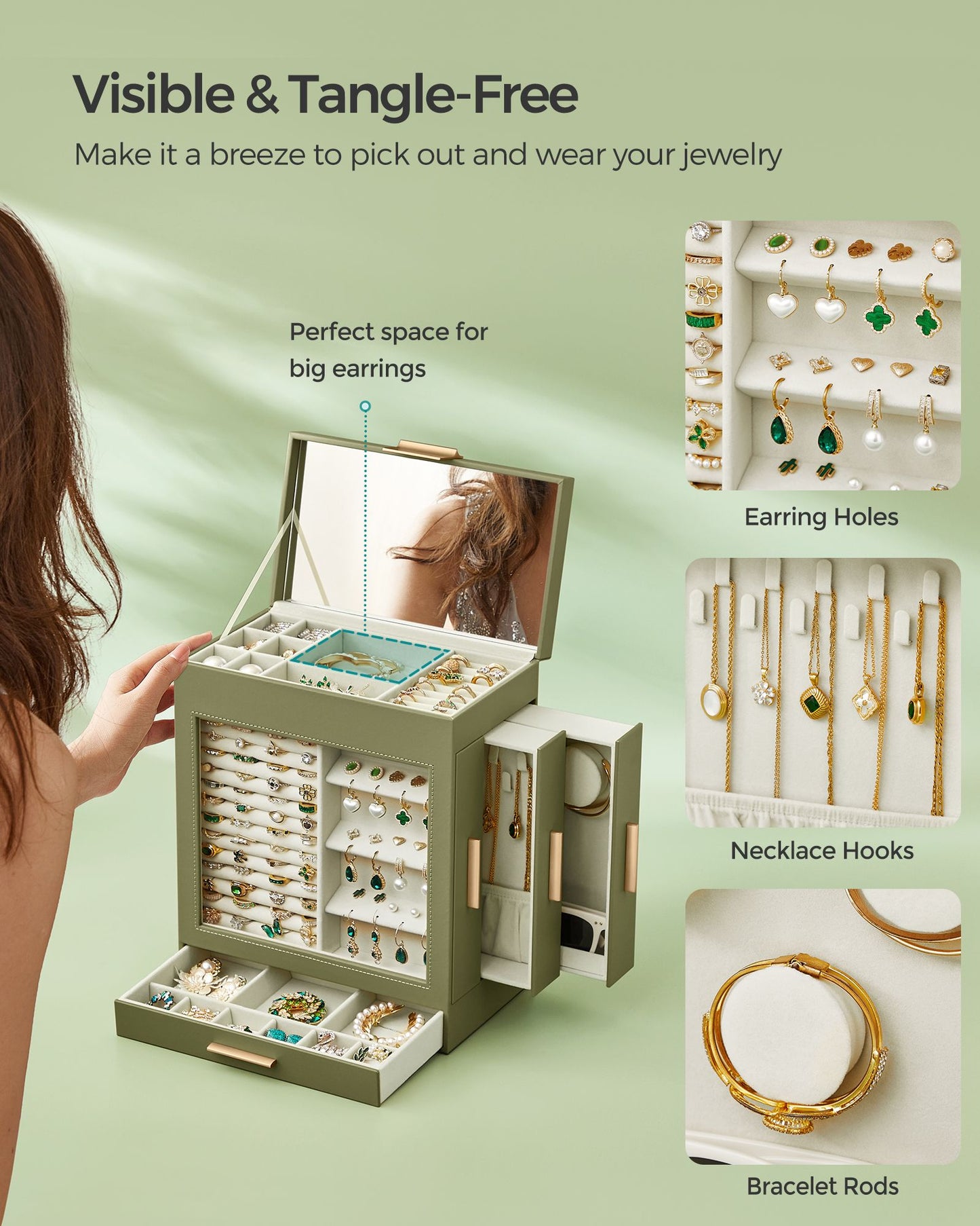 5-Layer Jewelry Organizer with 3 Side Drawers - HWLEXTRA 