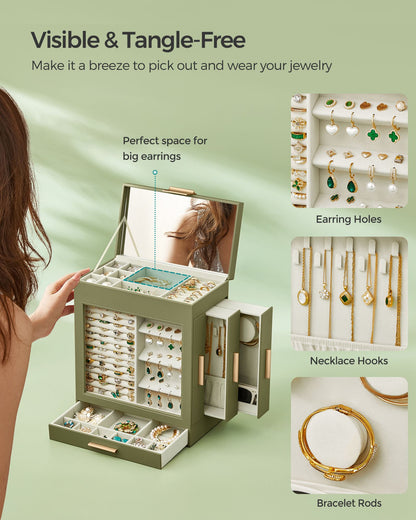5-Layer Jewelry Organizer with 3 Side Drawers - HWLEXTRA 