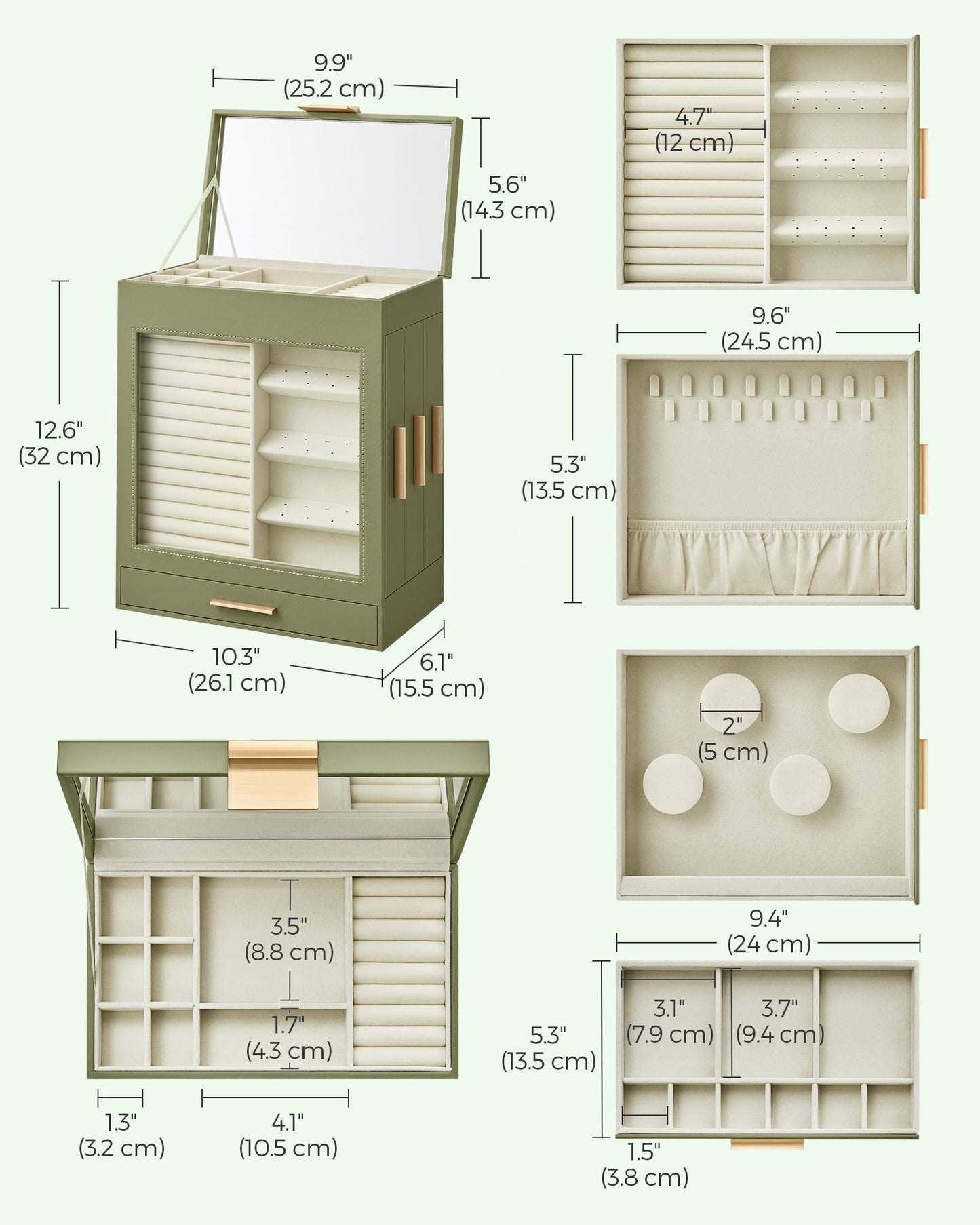 5-Layer Jewelry Organizer with 3 Side Drawers - HWLEXTRA 