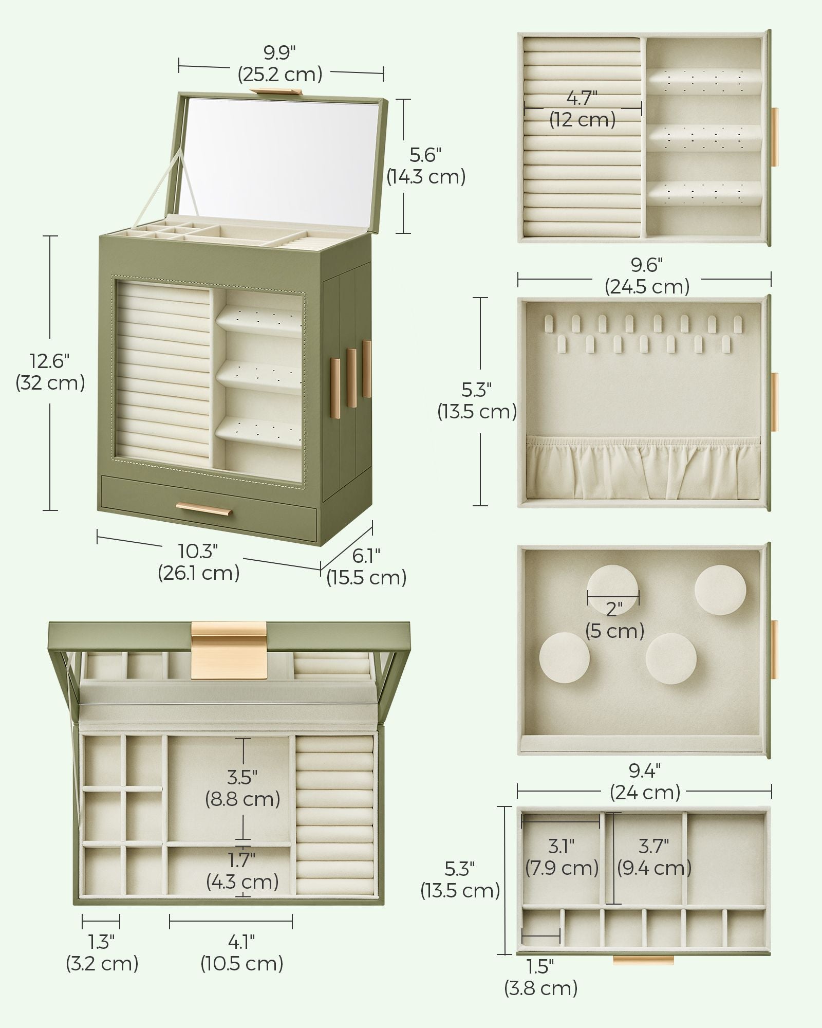 5-Layer Jewelry Organizer with 3 Side Drawers - HWLEXTRA 