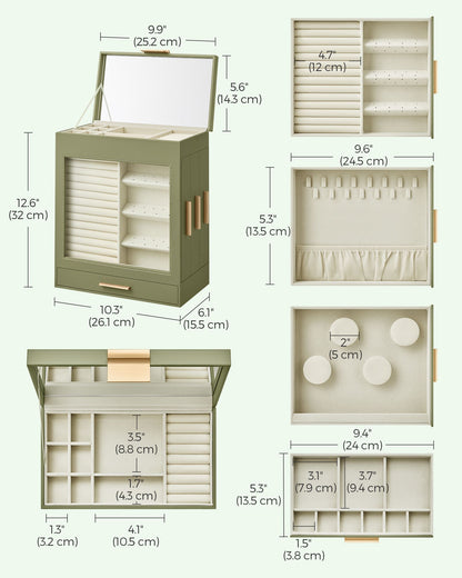 5-Layer Jewelry Organizer with 3 Side Drawers - HWLEXTRA 