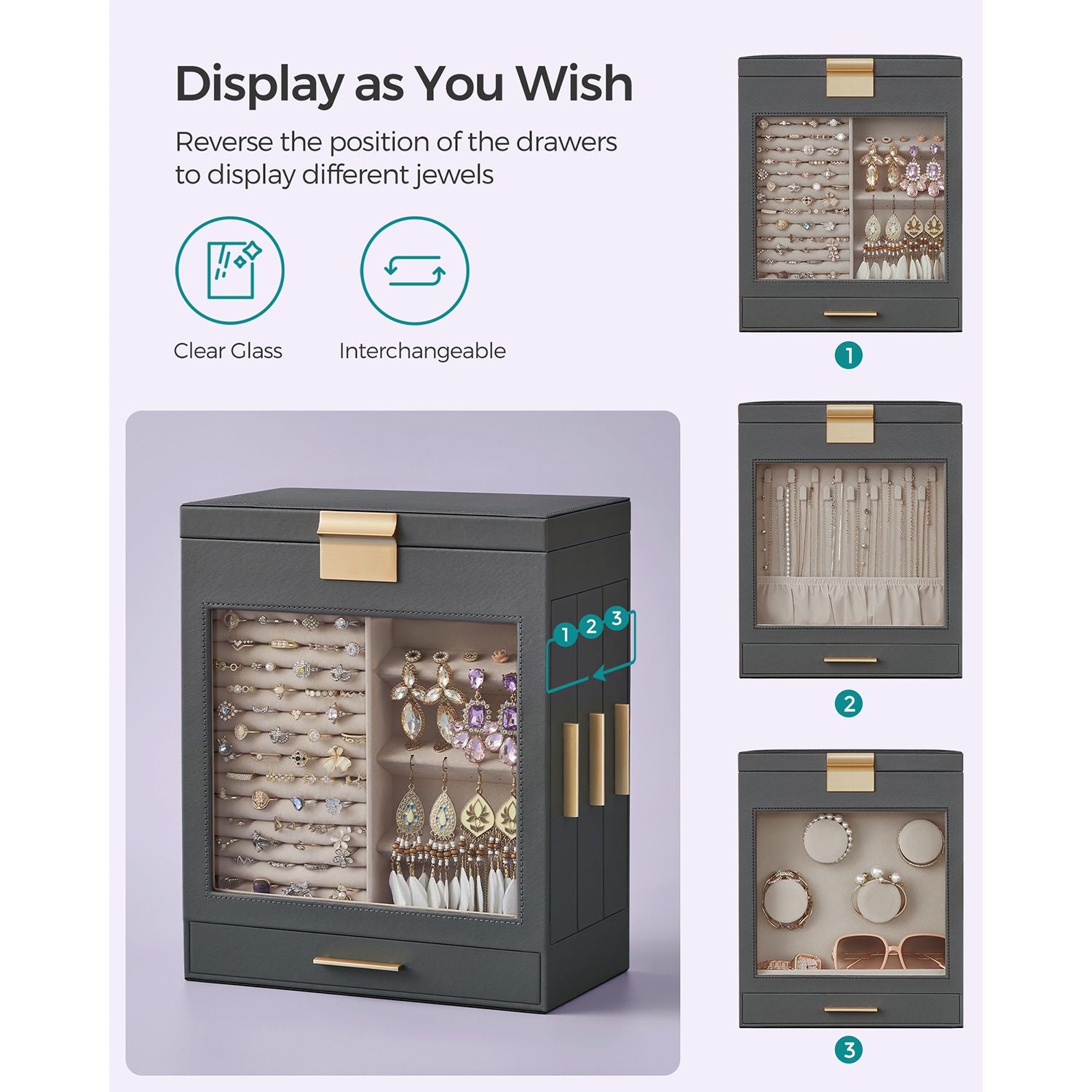 5-Layer Jewelry Organizer with 3 Side Drawers - HWLEXTRA 