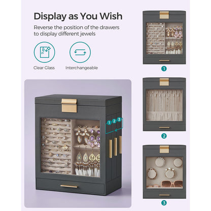 5-Layer Jewelry Organizer with 3 Side Drawers - HWLEXTRA 