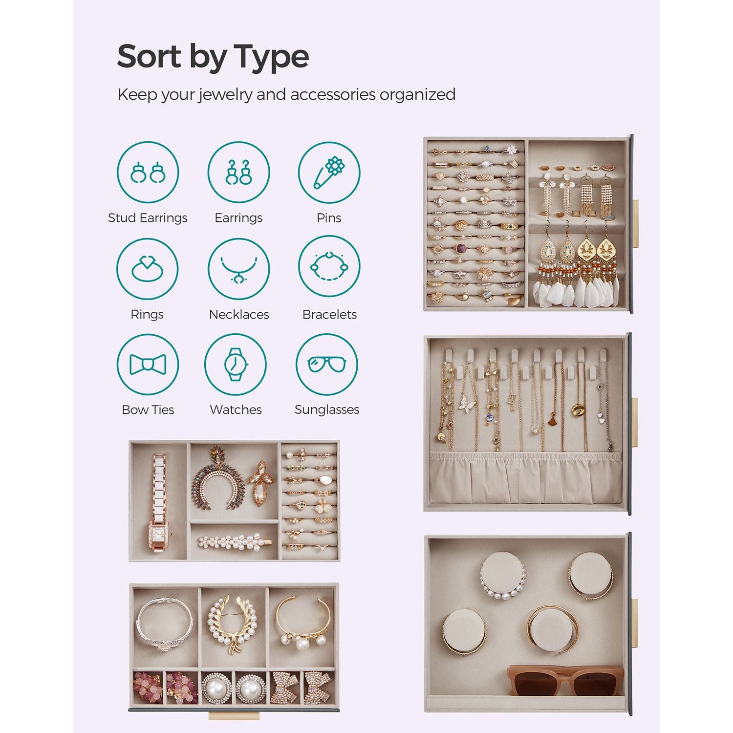 5-Layer Jewelry Organizer with 3 Side Drawers - HWLEXTRA 
