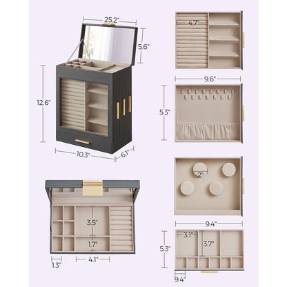5-Layer Jewelry Organizer with 3 Side Drawers - HWLEXTRA 