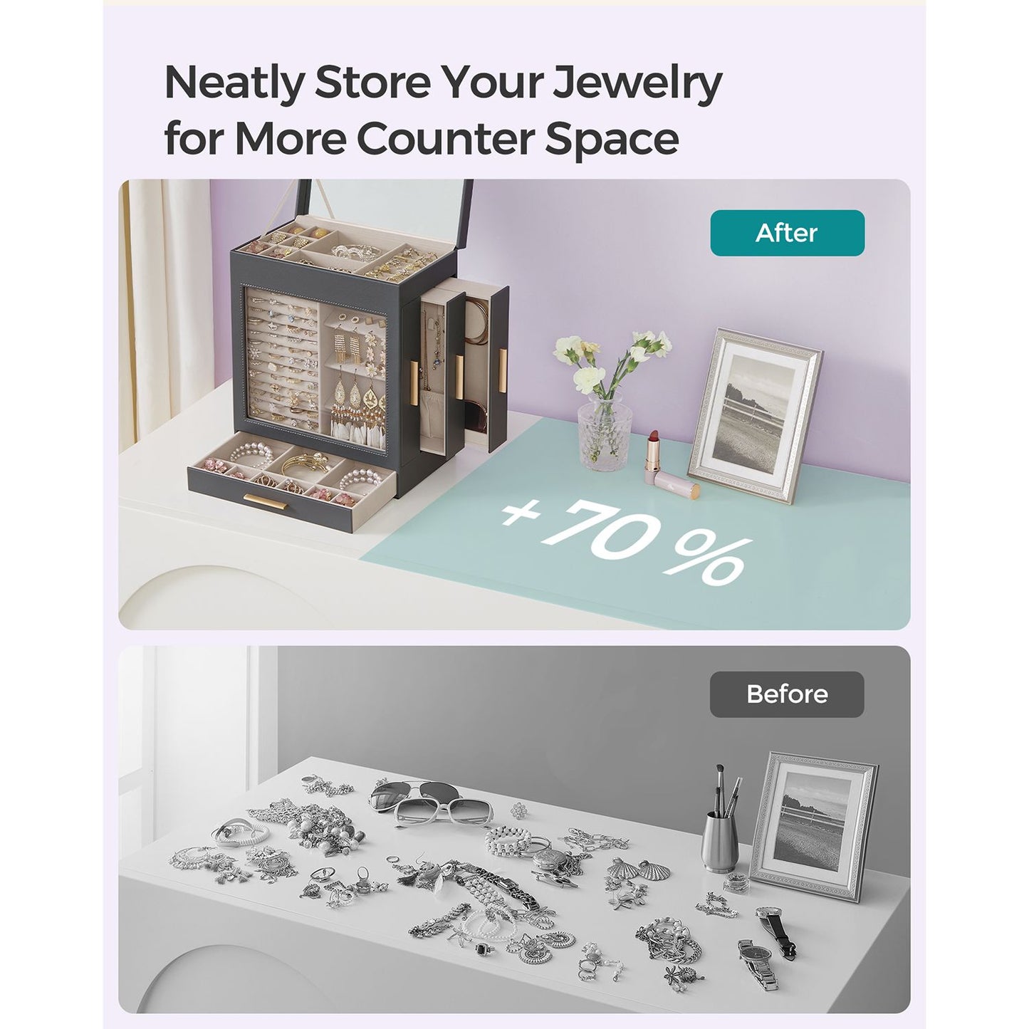 5-Layer Jewelry Organizer with 3 Side Drawers - HWLEXTRA 