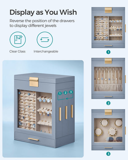 5-Layer Jewelry Organizer with 3 Side Drawers - HWLEXTRA 