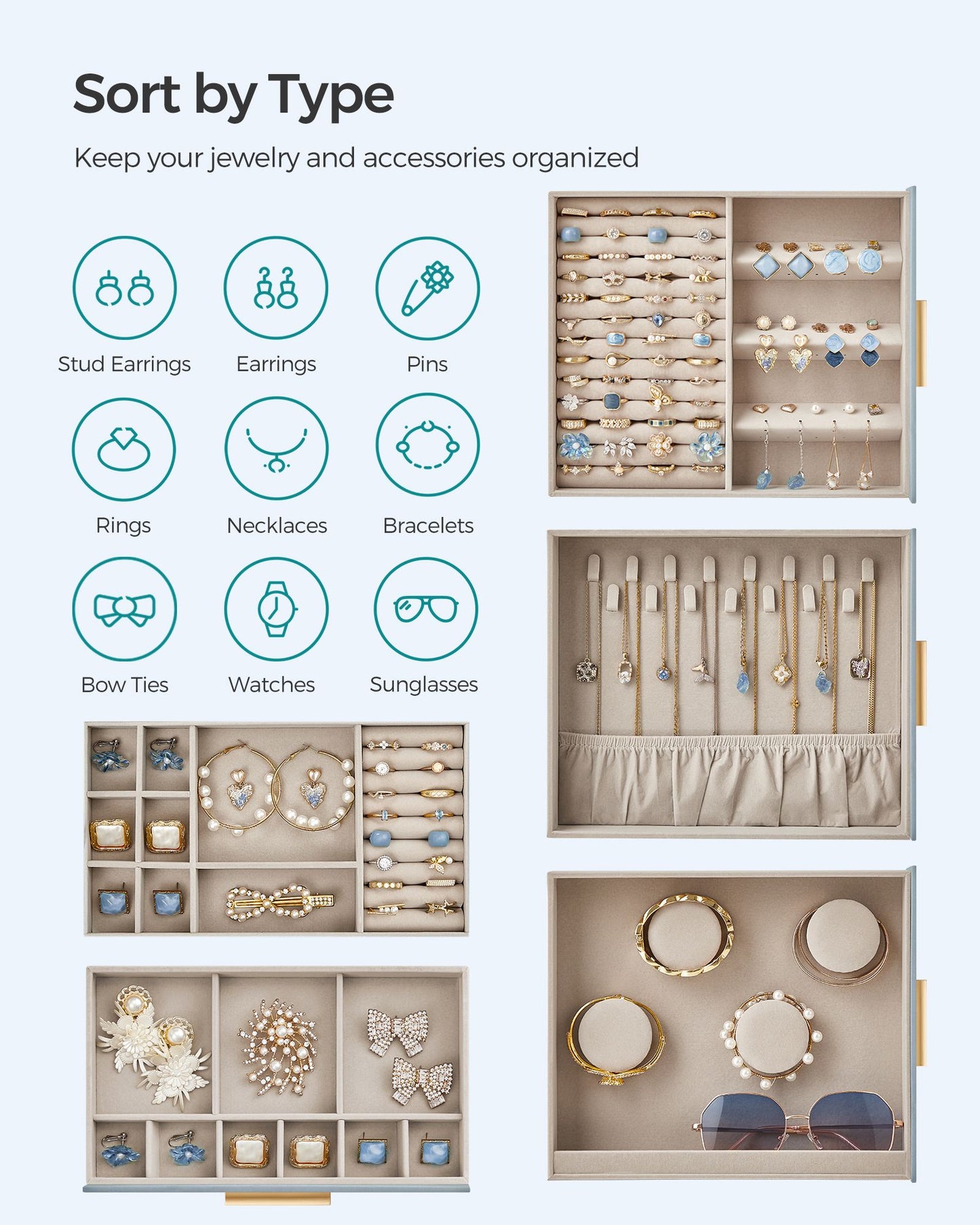 5-Layer Jewelry Organizer with 3 Side Drawers - HWLEXTRA 
