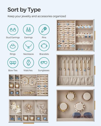 5-Layer Jewelry Organizer with 3 Side Drawers - HWLEXTRA 
