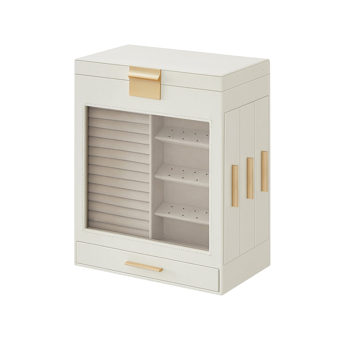 Jewellery Box with Glass Window, 5-Layer Jewellery Organiser with 3 Side Drawers, Jewellery Storage - image 2