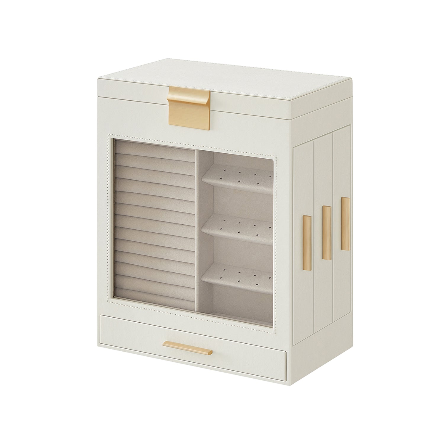 Jewellery Box with Glass Window, 5-Layer Jewellery Organiser with 3 Side Drawers, Jewellery Storage - image 2