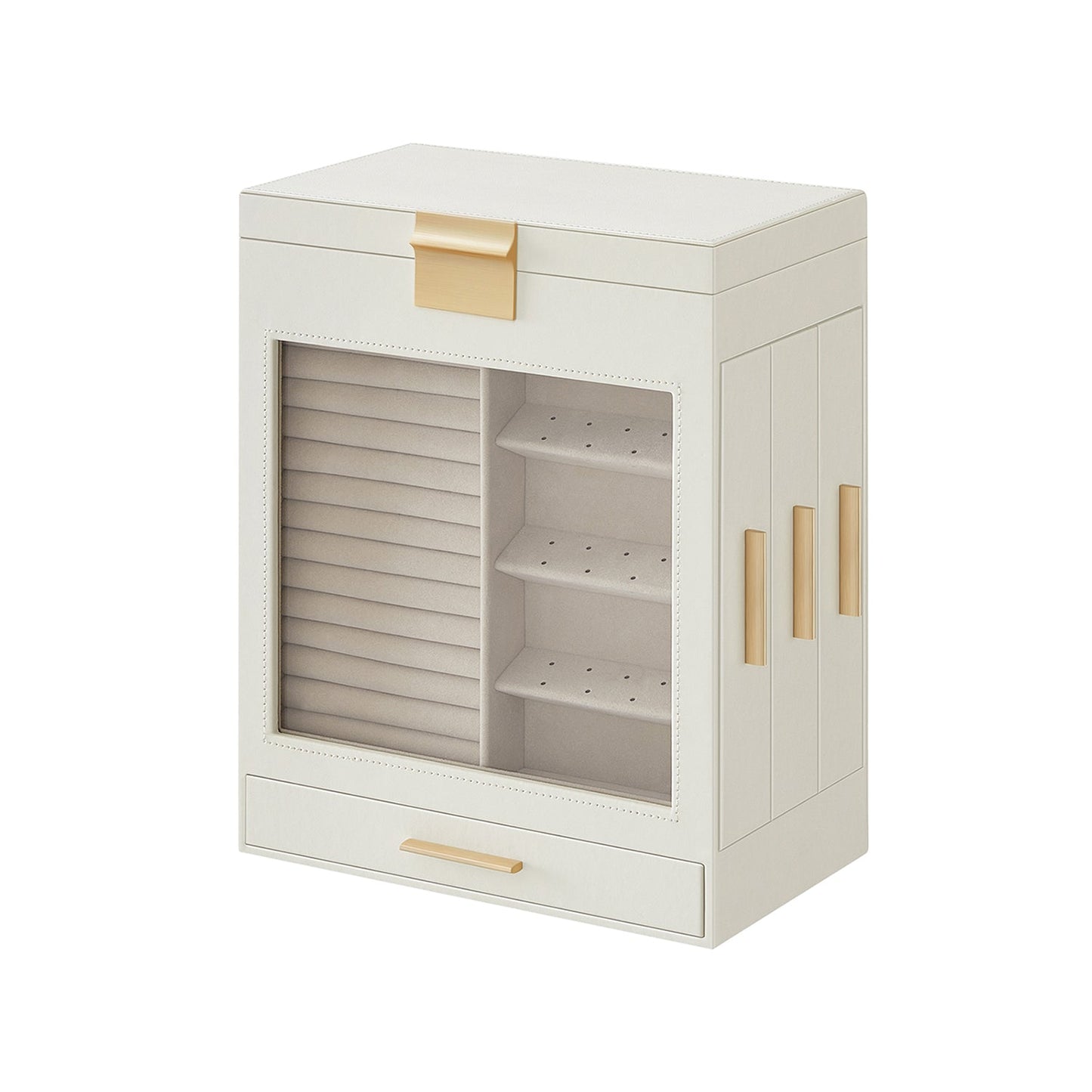 Jewellery Box with Glass Window, 5-Layer Jewellery Organiser with 3 Side Drawers, Jewellery Storage - image 1