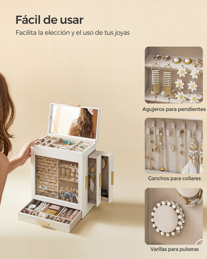 Jewellery Box with Glass Window, 5-Layer Jewellery Organiser with 3 Side Drawers, Jewellery Storage - image 6