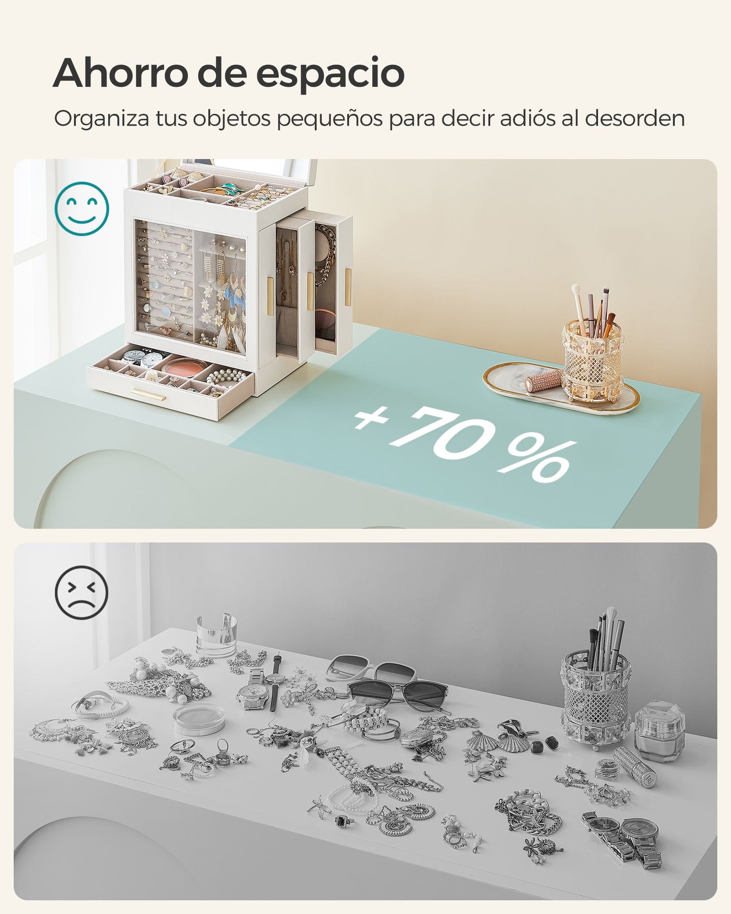 Jewellery Box with Glass Window, 5-Layer Jewellery Organiser with 3 Side Drawers, Jewellery Storage - image 7