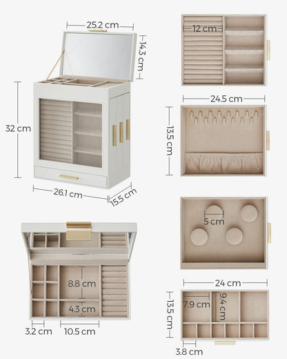 Jewellery Box with Glass Window, 5-Layer Jewellery Organiser with 3 Side Drawers, Jewellery Storage - image 8