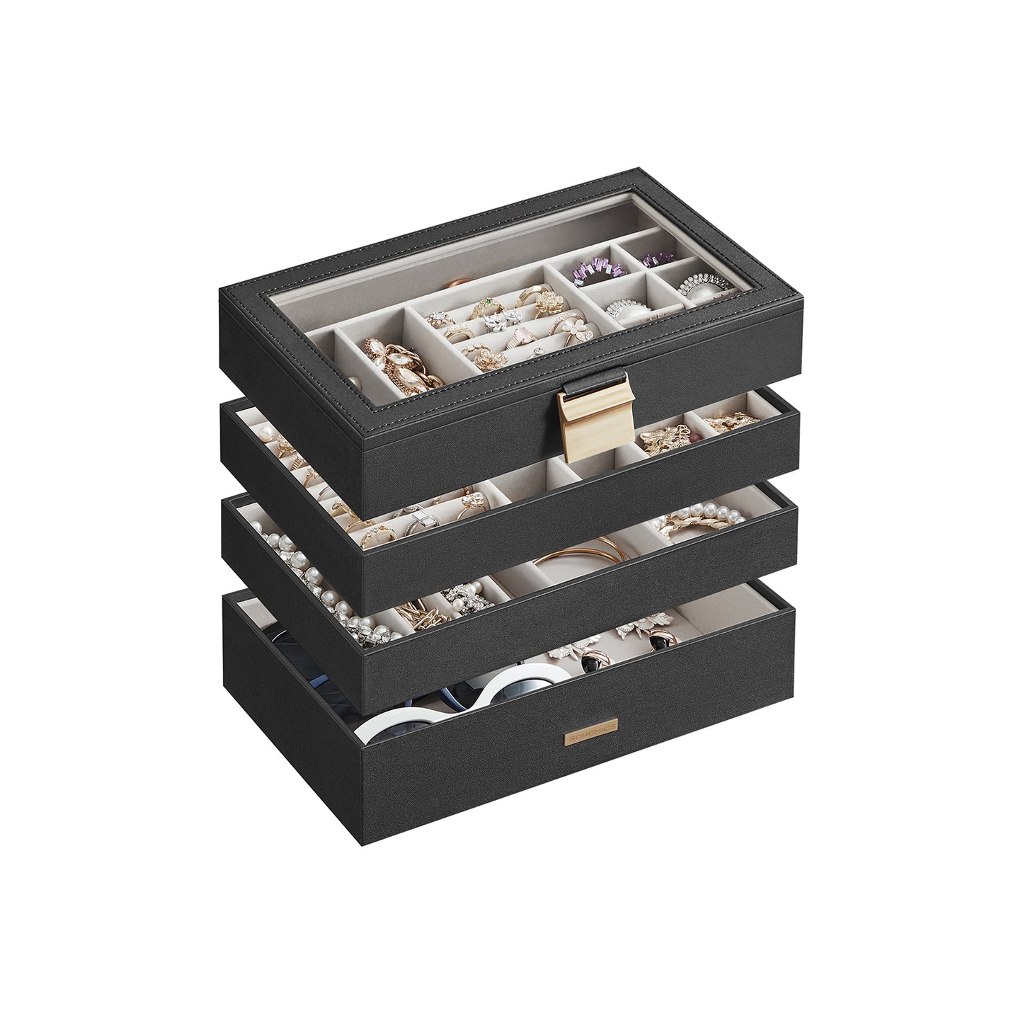 4-Tier Stackable Jewelry Trays with Glass Lid