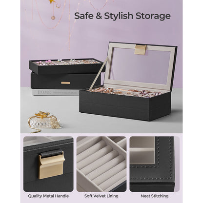 4-Tier Stackable Jewelry Trays with Glass Lid