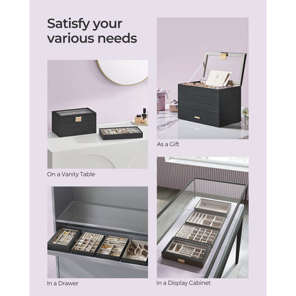4-Tier Stackable Jewelry Trays with Glass Lid
