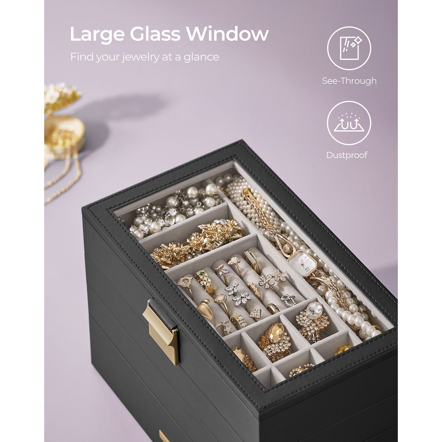 4-Tier Stackable Jewelry Trays with Glass Lid
