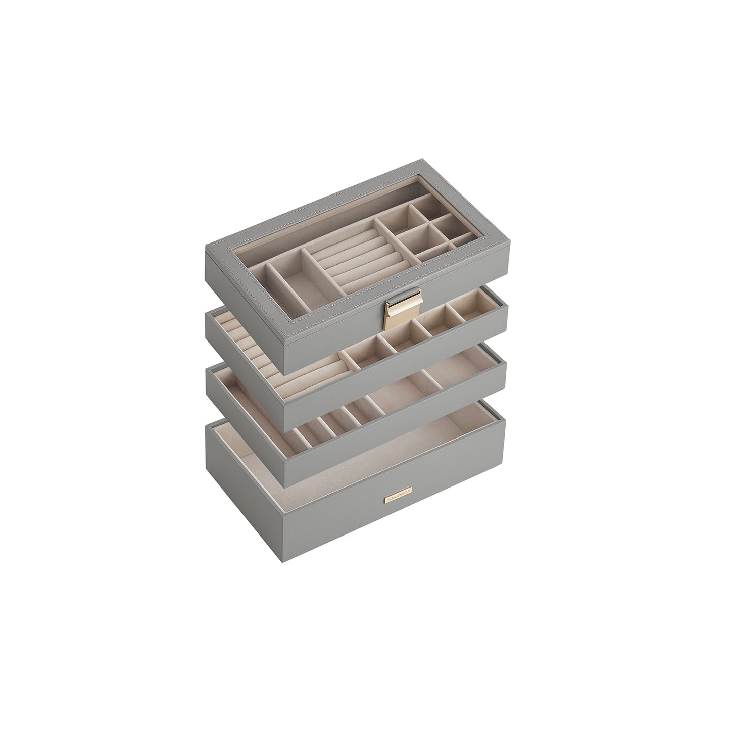 4-Tier Stackable Jewelry Trays with Glass Lid