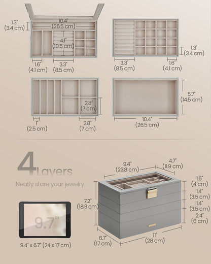 4-Tier Stackable Jewelry Trays with Glass Lid