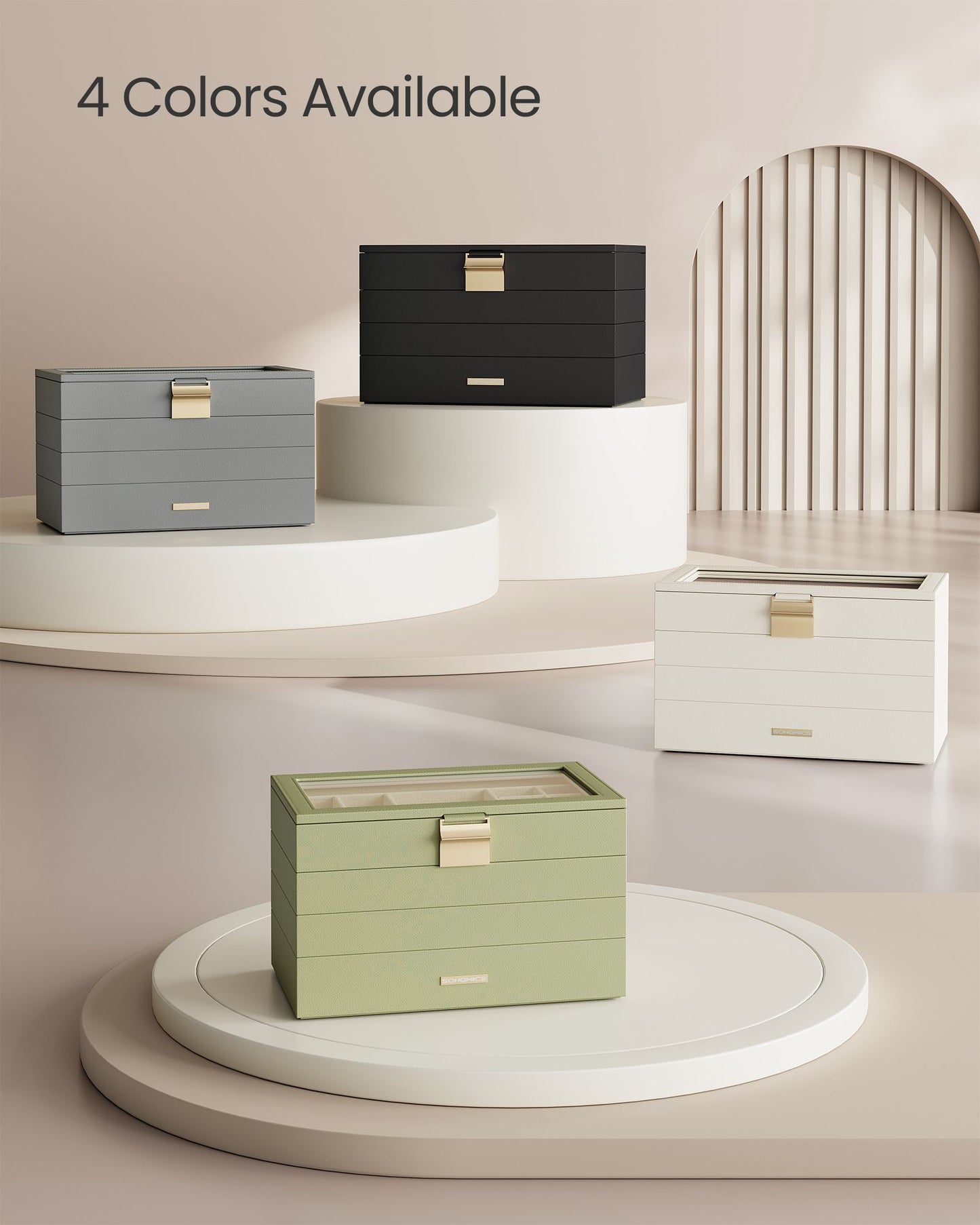 4-Tier Stackable Jewelry Trays with Glass Lid