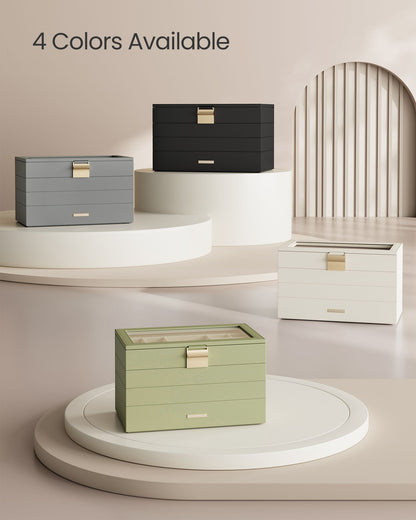 4-Tier Stackable Jewelry Trays with Glass Lid