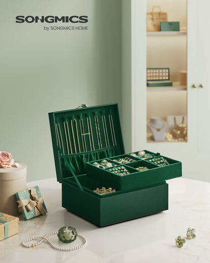 2-Layer Jewelry Box with Handle and Removable Jewelry Tray