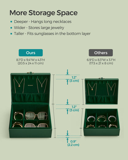 2-Layer Jewelry Box with Handle and Removable Jewelry Tray