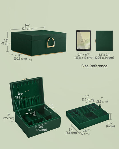2-Layer Jewelry Box with Handle and Removable Jewelry Tray