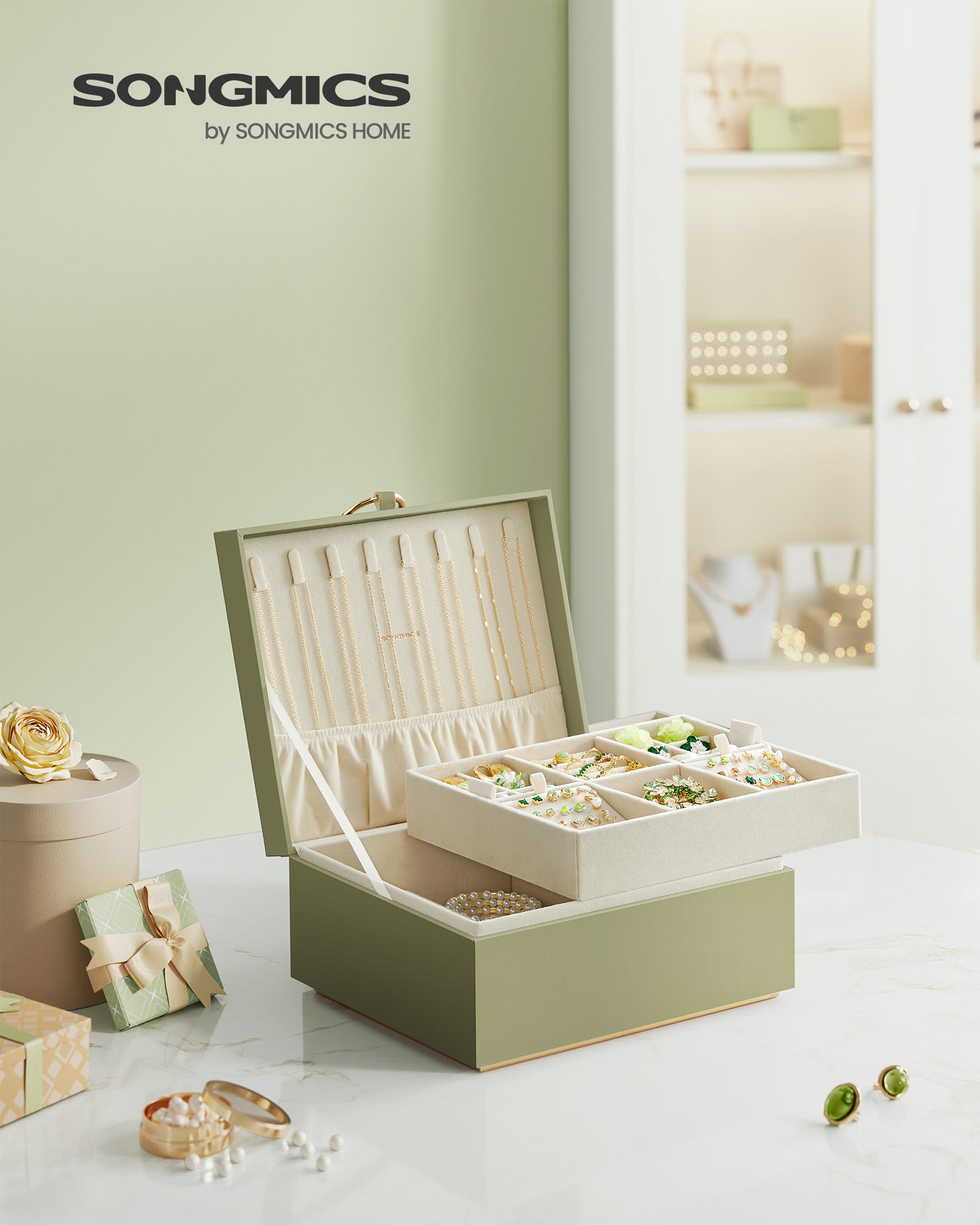 2-Layer Jewelry Box with Handle and Removable Jewelry Tray - image 2