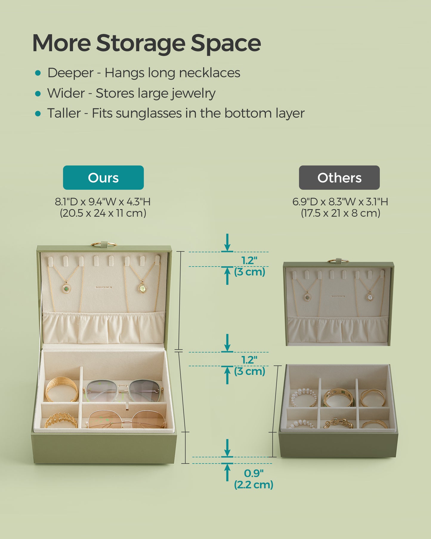 2-Layer Jewelry Box with Handle and Removable Jewelry Tray - image 4
